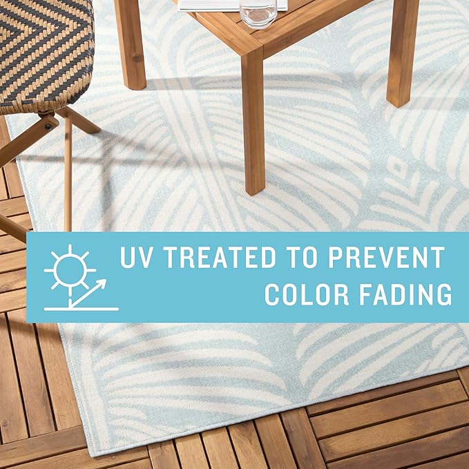 Tommy Bahama Lanai Palm Leaves Indoor Outdoor Area Rug, Leaf Tropical Design, UV Fade Resistant, Blue/Ivory, 3'11"x5'2"