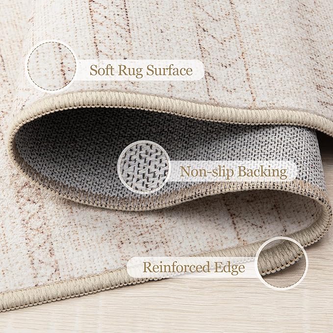 4x6 Area Rugs for Living Room, Soft Washable Boho Geometric Rug Moroccan Neutral Rug, Morden Farmhouse Stain Resistant Indoor Carpet for Bedroom Dining Room Playroom Office(4'x6',Beige)