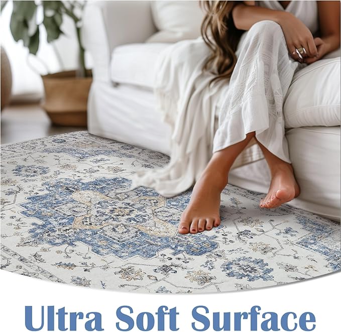 jinchan Runner Rug 3x10 Vintage Hallway Runner Boho Washable Rug Floral Medallion Retro Non Slip Classic Thin Soft Carpet for Kitchen Bedroom Bathroom Laundry Room Doorway Blue
