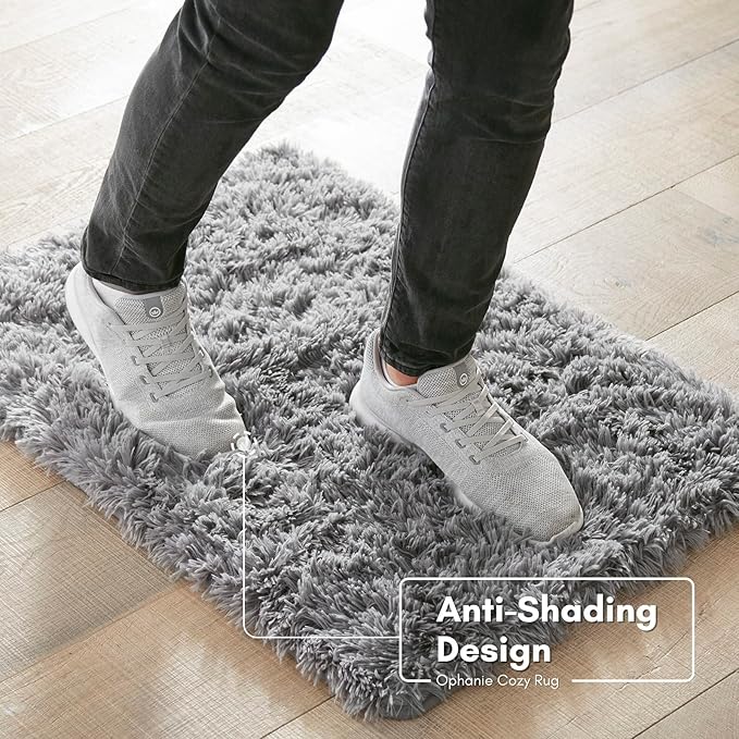 Ophanie Upgrade 2x3 Rugs for Living Room, Light Grey Fluffy Carpet Large Fuzzy Plush Shag Comfy Soft, Non-Slip Indoor Floor Carpet for Kids, Bedroom, Playroom, Home Decor Aesthetic