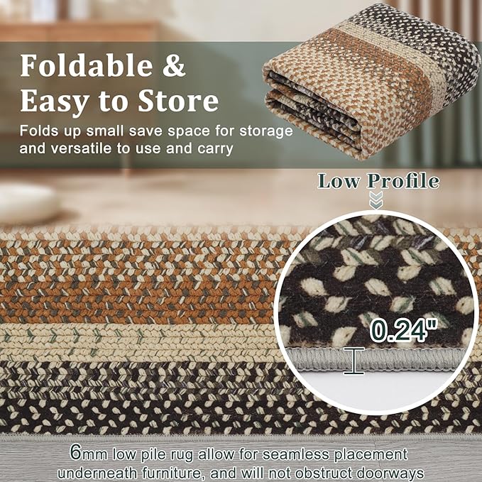 Imitation Braided Collection-Print Washable Runner Rug 2x10 Non Slip Bath Mat Modern Soft Bedroom Rug Farmhouse Throw Rugs Kitchen Rugs Stain Resistant Carpet for Hallway Entryway