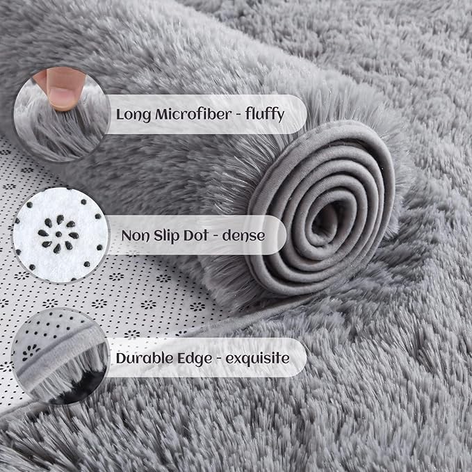 YJ.GWL Area Rugs for Living Room Bedroom, 9x12 Machine Washable Large Grey Carpet, Soft Fluffy Shaggy Thick Big Shag Indoor Floor Rug for Kids Boy and Girls Room Dorm Home Decor Aesthetic