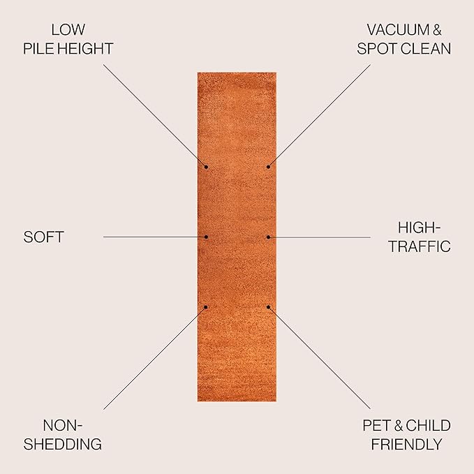 JONATHAN Y SEU100M-214 Haze Solid Low-Pile Indoor Runner Rug, Coastal, Bohemian, Minimalist, Classic, Casual for Bedroom,Kitchen,Living Room,Non Shedding,Easy-Washing, Orange, 2 X 14