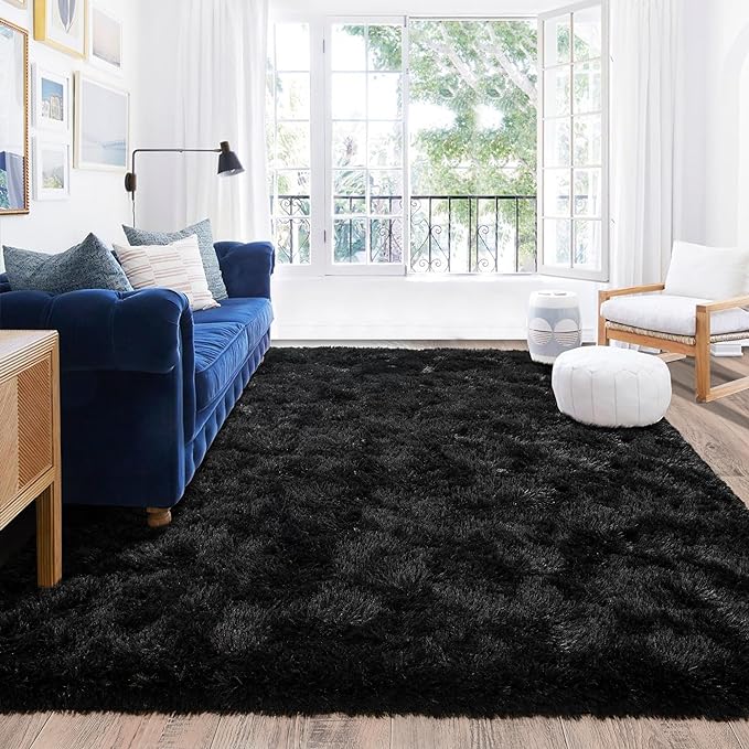 Black Rug for Bedroom, Soft Shaggy Modern Shag 4x6 Area Rugs for Living Room, Upgrade Non-Slip Plush Fluffy Carpet for Kids Boys Girls Room Dorm Home Decor Aesthetic