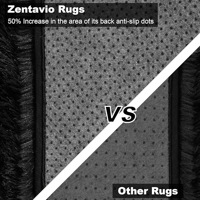Zentavio Black Area Rugs for Living Room Bedroom 5x8 Large Men Room Carpet Fluffy Furry Shag Aesthetic Plush High Pile Floor Rug for Nursery Kids Room Dorm Home Decor