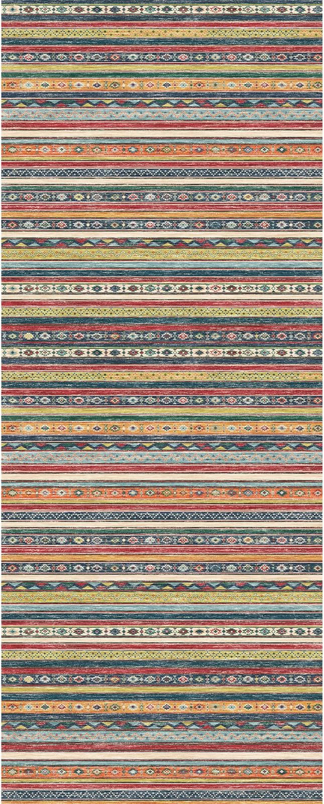 4x10 Rug Washable Kitchen: Non-Slip Southwestern Striped Runner for Kitchen Hallway Entry - Farmhouse Low Pile Stain Resistant Long Thin Floor Carpet 4x10 Red/Blue/Multi
