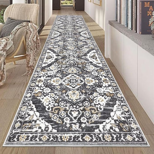 HEBE Hallway Runner Rug 2'8''x12' Washable Vintage Distressed Area Rugs Non Slip Laundry Rug Runner Boho Floor Carpet Runners for Hallways Entryway Laundry Room Kitchen Bathroom