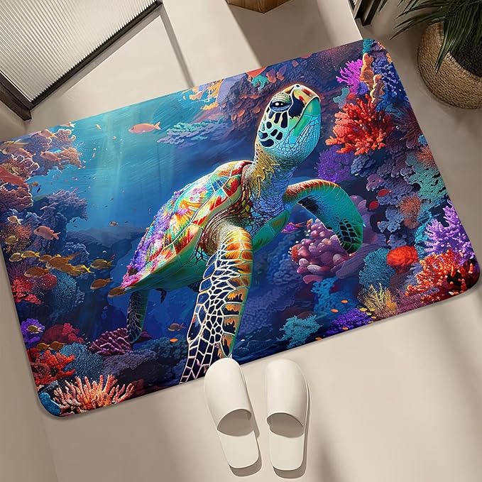 Sea Turtles Rug - Seafloor Turtle Area Rug for Kids 35" L x 23" W Coral Ocean Life Turtles Carpet Rugs for Bedroom Living Room Kids Room Decor