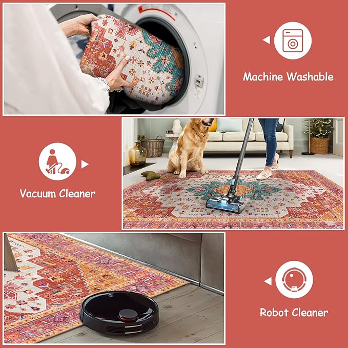 Moynesa Ultra-Thin Washable Pink Runner Rug - 2x6 Washable Long Hallway Rug Runner Kitchen Mat, Oriental Medallion Laundry Room Carpet Runner for Powder Dressing Room Cabinet Bedside Bathroom