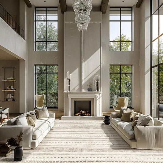 10x14 Large Area Rug: Soft Ultra Thin Machine Washable Farmhouse Area Rugs for Living Room Non-Slip Neutral Modern Geometric Indoor Floor Carpet for Bedroom Under Dinning Table Brown