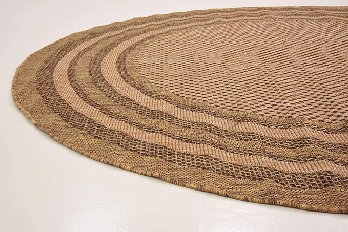 Unique Loom Outdoor Border Collection Area Rug - Multi Border (6' Round, Light Brown/ Brown)