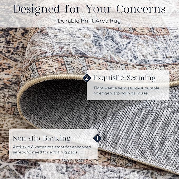 Phantoscope Hallway Runner Rug 2'x10' - Boho Washable Non-Slip Kitchen Rug Runner, Ultra-Thin Vintage Distressed Accent Throw Rug for Entryway Laundry Bathroom Bedroom, Light Brown