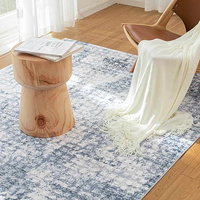 Washable Area Rugs 5x7 for Living Room Abstract Rugs Non Slip Lightweight Carpets for Bedroom Dining Kitchen Home Decor Office Area Rugs (Blue)