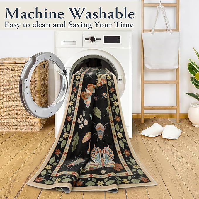 Lahome Insect Hallway Runner Rug, 2'5''x8' Ultra-Thin Washable Runners for Hallways Kitchen, Soft Laundry Room Rug Non-Slip Long Carpet for Entryway Bedroom Bathroom, Black
