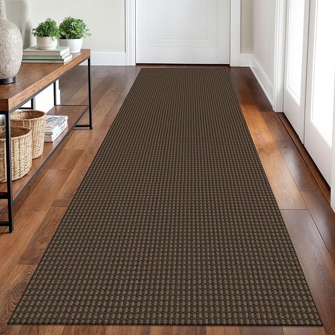 Braided Runner Rug 2.6x8 Ft Washable Runners for Hallways Non Slip Rubber Backed Kitchen Runners Cotton Entryway Runner Indoor, Woven Floor Carpet for Hall Kitchen Bedroom, Brown
