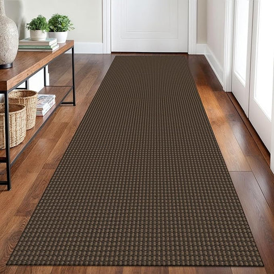 Braided Runner Rug 2.6x8 Ft Washable Runners for Hallways Non Slip Rubber Backed Kitchen Runners Cotton Entryway Runner Indoor, Woven Floor Carpet for Hall Kitchen Bedroom, Brown