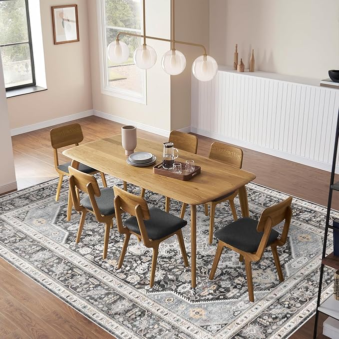 Washable Area Rug 9x12 - Bedroom Living Room Large Indoor Rugs Soft Vintage Oriental Rugs Non-Slip Backing Stain Resistant for Farmhouse Kitchen (Slate Grey/Black 9x12)
