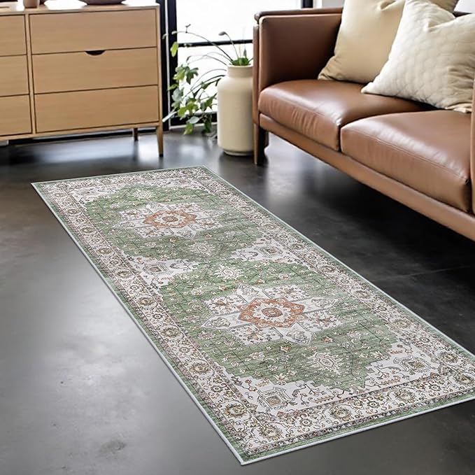 RUUGME Runner Rug 2x6 Hallway - Washable Boho Rugs for Living Room Stain Resistant Carpet Vintage Tribal Rugs for Bedroom Kitchen with Non Slip Backing Decor Floor Decoration Mat 2x6 Sage