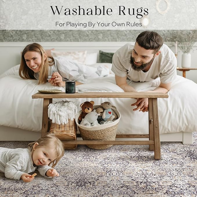 Phantoscope Hallway Runner Rug 2'x10' - Boho Washable Non-Slip Kitchen Rug Runner, Ultra-Thin Vintage Distressed Accent Throw Rug for Entryway Laundry Bathroom Bedroom, Light Brown