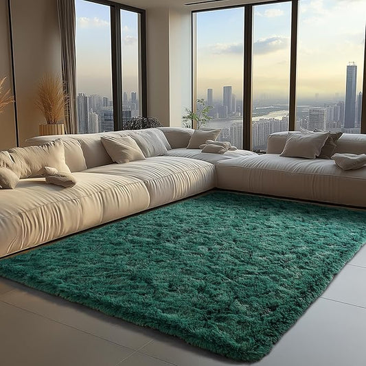 Zentavio Emerald Green Rugs for Bedroom 5x8 Dark Green Area Rugs for Living Room Fluffy Fake Grass Large Carpet for Kids Room Playroom Furry Shag Aesthetic Soft High Pile Washable Home Decor