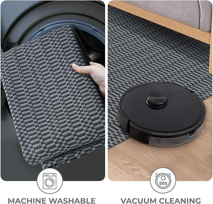 KOZYFLY Washable Runner Rug 2x5 Ft Runners for Hallways Throw Rug with Rubber Backing, Braided Cotton Entryway Runner Indoor, Carpet Runners for Hallway Kitchen Entryway Bedroom, Grey/Charcoal Grey