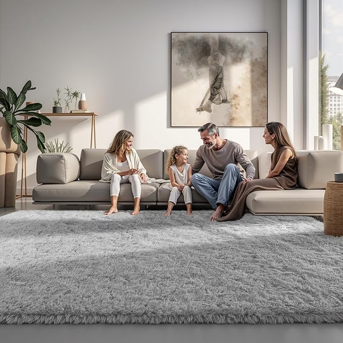Zentavio Area Rugs for Living Room Light Grey Rugs for Bedroom Large Big 8x10 Carpet Fluffy Furry Soft Shag Aesthetic Plush High Pile Gray Rug for Nursery Kids Room Dorm