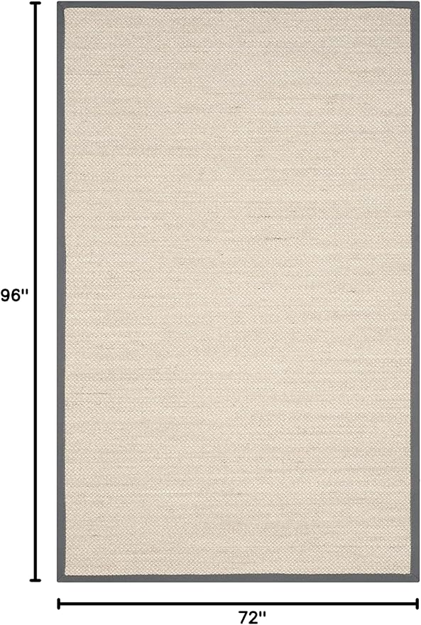 Safavieh Natural Fiber Collection Area Rug - 6' x 8', Marble & Dark Grey, Sisal with Cotton Border, Ideal for The Living Room, Bedroom, Dining Room (NF143D-68)