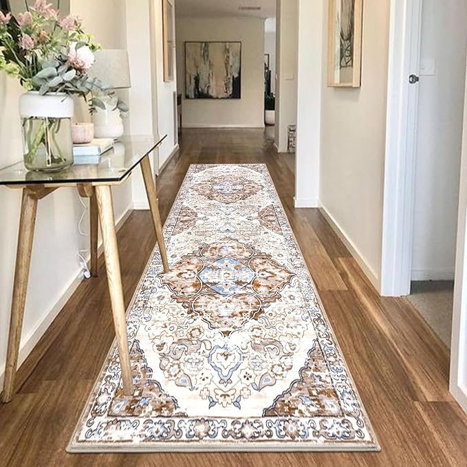 HEBE Hallway Runner Rug 2'8''x8' Washable Vintage Distressed Area Rugs Non Slip Laundry Rug Runner Boho Floor Carpet Runners for Hallways Entryway Laundry Room Kitchen Bathroom
