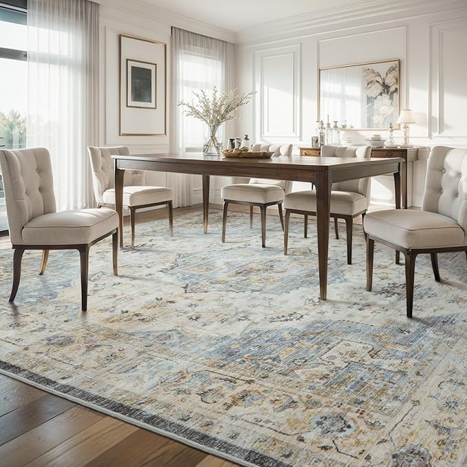 AMOAMI-3X5 Area Rug-Soft Washable Rug for Living Room Bedroom -Non Slip Entryway Rug-Indoor Vintage Throw Rug Accent Rug for Living Room Laundry Room Kitchen Bathroom Bedside Aqua