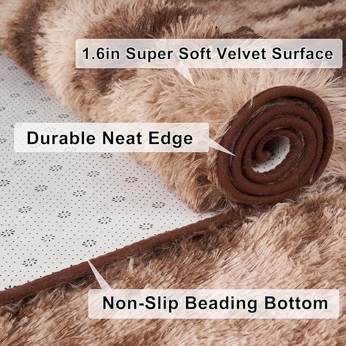 4x6 Fluffy Shag Living Room Rugs, Indoor Tie-dye Brown Furry Area Rug, Bedroom Super Soft Anti-Skid Shaggy Floor Carpet, Kids Girls Boys Room, Dorm Nursery RoomsHome Decor Aesthetic