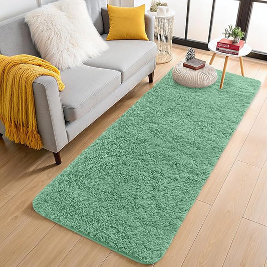 OLANLY 2x8 Machine Washable Runner Rugs for Hallway, Soft Fluffy Shaggy Bedside Rugs for Bedroom, Living Room, Indoor Floor Carpet for Kids Girls Boys, Nursery Rooms, Home Decor Aesthetic, Mint Green