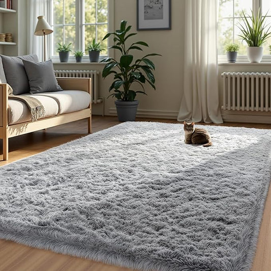Zentavio Area Rugs for Living Room Rugs for Bedroom 4x6 Carpet Fluffy Furry Soft Shag Aesthetic Plush High Pile Gray Throw Rug for Nursery Kids Room Dorm Light Grey