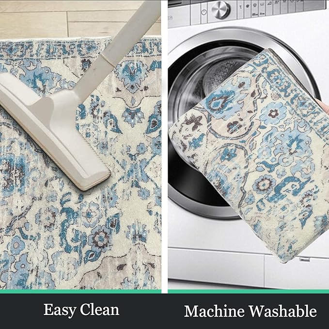 HEBE Hallway Runner Rug 2'x6' Washable Vintage Distressed Area Rugs Non Slip Laundry Rug Runner Boho Floor Carpet Runners for Hallways Entryway Laundry Room Kitchen Bathroom