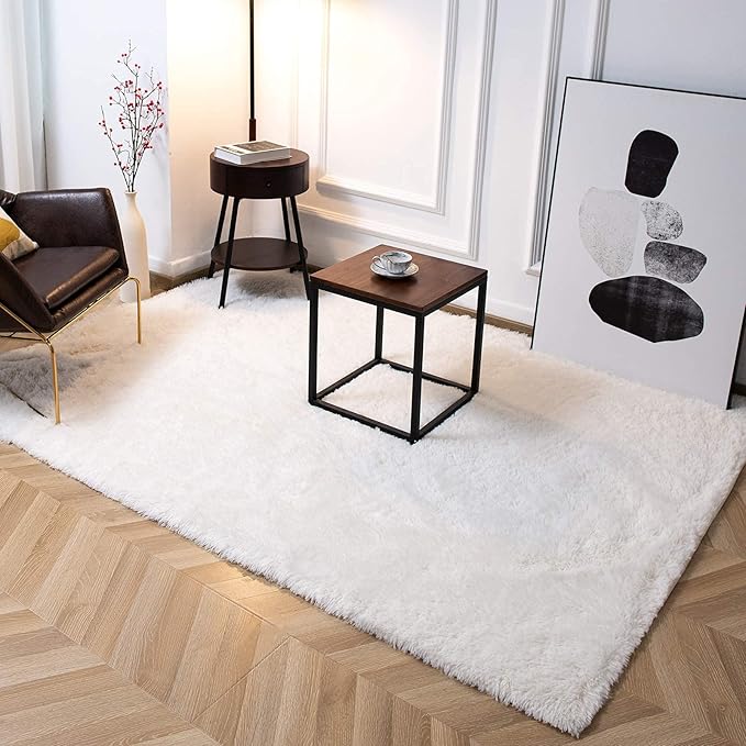 TWINNIS Super Soft Shaggy Rugs Fluffy Carpets 5x8 Feet, Indoor Modern Plush Area Rugs for Living Room Bedroom Kids Room Nursery Home Decor, Upgrade Anti-Skid Rectangular Fuzzy Rug, Cream White