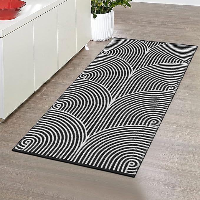 Tiffasea Black and White Kitchen Rug 2'x4', Machine Washable Indoor Outdoor Rugs Cotton Hand-Woven Modern Area Rug Front Door Rug for Living Room/Entryway/Laundry/Bathroom/Bedroom