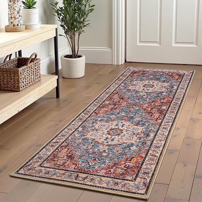 2×6 Washable Runner Rug for Living Room, Hallway, Entryway, Kitchen,Bathroom, Non-Slip, Low Pile, Brick Red