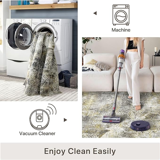 vivorug Washable Rug, Ultra Soft Runner Rug 2x10, Non Slip Abstract Rug, Runners for Hallway Living Room, Modern Fuzzy (Mustard, 2'x10')