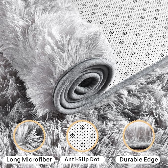 Ultra Soft Fluffy Rugs for Bedroom, Anti-Skid Indoor Carpet Nursery Rugs for Kids Room Home Decor, Rectangular Fuzzy Rug Tie-Dyed Light Grey 4x6 Feet