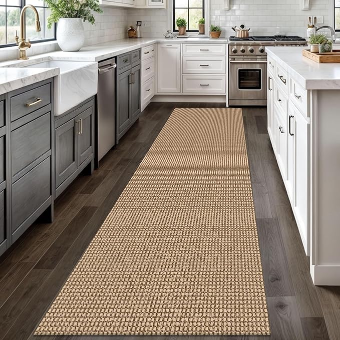 Braided Runner Rug 2.6x12 Ft Washable Runners for Hallways Non Slip Kitchen Runner Rug Cotton Extra Long Entryway Runner Indoor, Woven Carpet for Hall Entryway, Orange/Tan/Brown