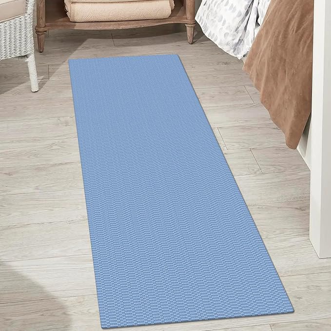 KOZYFLY Washable Runner Rug 2x5 Ft Runners for Hallways Rubber Backed Throw Rug, Braided Cotton Entryway Runner Indoor, Carpet Runners for Hallway Kitchen Entryway Bedroom, Blue