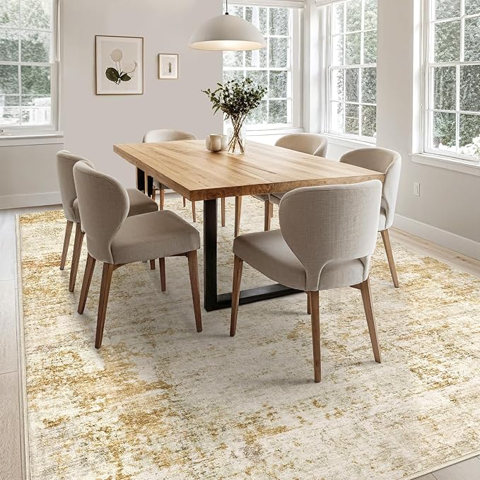 10x12 Area Rug Living Room Rugs - Washable Neutral Modern Abstract Soft Thin Large Rug Indoor Floor No Slip Rug Carpet for Bedroom Under Dining Table Home Office Decor - Golden Brown