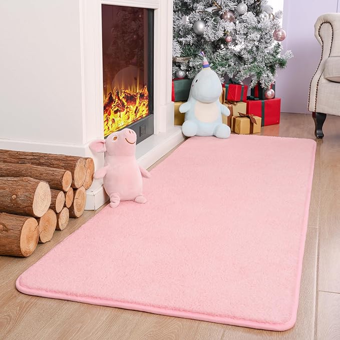 Keeko 2x6 Runner Rug, Pink Bedroom Bedside Runner Rug Small Carpet Living Room Area Throw Rugs for Hallway Soft Indoor Memory Foam Rugs for Teen Kids Classroom Nursery Dorm Laundry Room Decor
