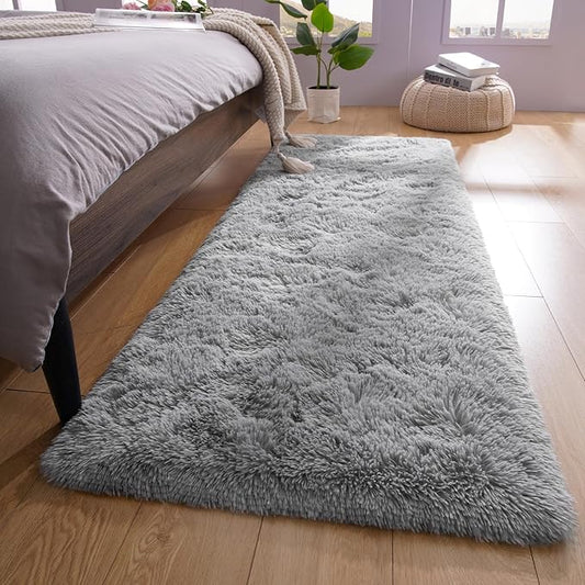 YJ.GWL Runner Rugs for Hallway, 2x4 Washable Small Grey Bedside Rugs for Living Room Bedroom, Soft Fluffy Shaggy Indoor Floor Carpet for Kids Boy and Girls Room Nursery Home Decor Aesthetic