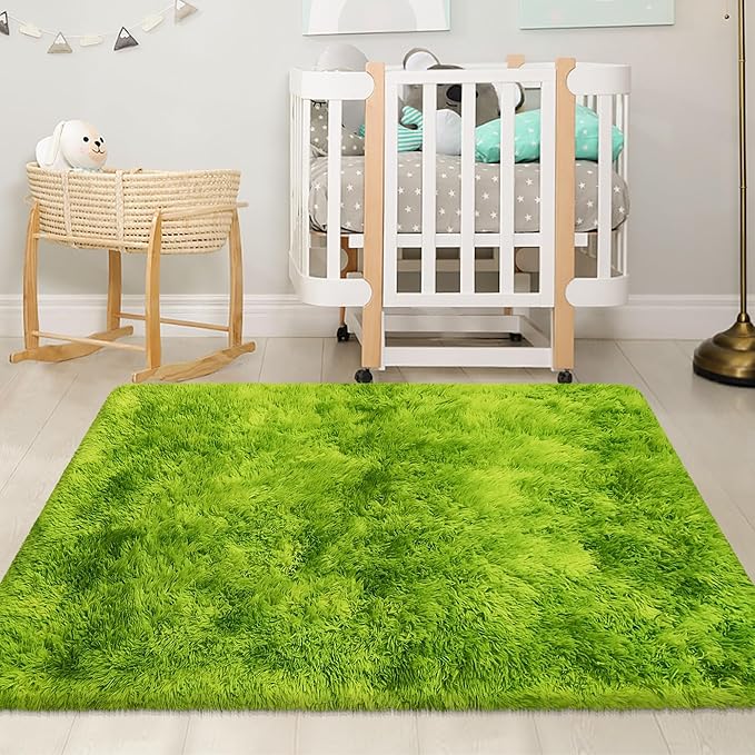 Tie Dyed Grass Green Rug 3x5 ft,Soft Plush Furry Shag Area Rugs Fluffy Fuzzy Carpet,for Bedroom Living Room Indoor Floor Rug Kids Girls Boys Home Decor Aesthetic, Dorm Nursery