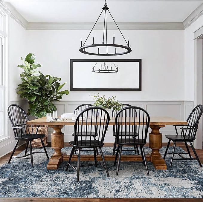 Washable Rug 6x9 Area Rugs: Soft Large Living Room Rug with Anti-Slip Backing Non-Shedding Stain-Resistant Modern Abstract Carpet for Bedroom Dining Room Nursery Home Office-Blue