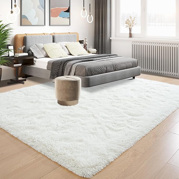 Tepook Super Soft Fluffy Rugs for Bedroom, Shag 5x7 Area Rugs for Living Room, Modern Shaggy Rug Fuzzy Carpets for Kids, Plush Indoor Nursery Home Decor Rug with Non-Slip Bottom, Cream White