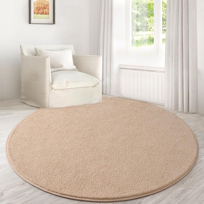 Lascpt Round Rug for Bedroom 7x7, Beige Circle Rug for Living Room Super Soft Thicken Memory Foam Circular Rug, Non-Slip Indoor Area Rug for Modern Home Decor, Round Carpet for Nursery Kid's Room