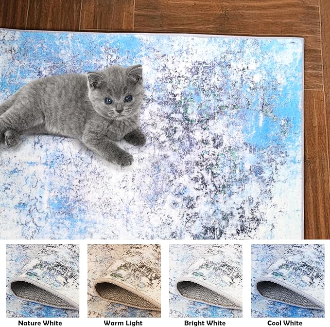 2x6 Runner Rug Abstract Washable Hallway Entryway Runner Rug Accent Print Ultra Soft Kitchen Runner Rug 6 Feet Non-Slip Boho Rug Runners for Laundry Room Entrance, Blue/Multi