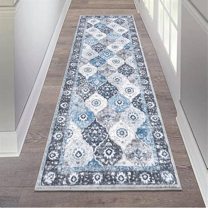 HEBE Hallway Runner Rug 2'x6' Washable Vintage Distressed Area Rugs Non Slip Laundry Rug Runner Boho Floor Carpet Runners for Hallways Entryway Laundry Room Kitchen Bathroom