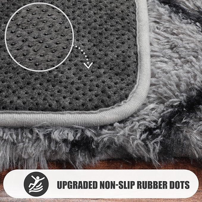 ONASAR 8x10 Area Rugs for Living Room, Fluffy Grey and Black Bedroom Rug, Washable Geometric Boho Large Soft Plush Shaggy Fuzzy Floor Carpet for Nursery Kids Classroom Playroom Dorm Home Decor